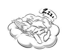 Size: 1330x1024 | Tagged: safe, artist:sketchtablet, derpibooru import, derpy hooves, pegasus, pony, cloud, cute, derpabetes, eyes closed, feather, female, image, mare, monochrome, onomatopoeia, png, sleeping, snoring, solo, sound effects, zzz