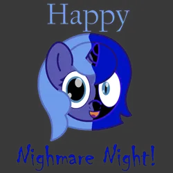Size: 2000x2000 | Tagged: safe, alternate version, artist:theunidentifiedchangeling, derpibooru import, nightmare moon, princess luna, alicorn, pony, mlp fim's twelfth anniversary, bust, cute, digital art, female, filly, gray background, horn, image, nightmare night, nightmare woon, open mouth, png, portrait, simple background, solo, woona, younger