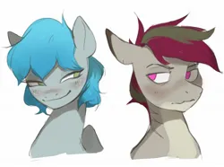 Size: 1901x1413 | Tagged: safe, artist:cadillacdynamite, derpibooru import, oc, oc:cadillac dynamite, oc:virtuous hope, unofficial characters only, original species, pegasus, pony, shark, shark pony, blushing, duo, image, jpeg