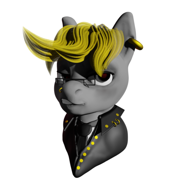 Size: 1000x1000 | Tagged: safe, artist:queen-razlad, derpibooru import, oc, oc:trestle, pony, 3d, blender, bust, buttons, clothes, edgy, image, jacket, necktie, nose piercing, piercing, png, sculpt