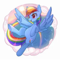 Size: 2000x2000 | Tagged: safe, artist:hosikawa, derpibooru import, rainbow dash, pegasus, pony, belly, cute, dashabetes, eye clipping through hair, female, image, jpeg, mare, open mouth, raised hoof, solo, spread wings, wings