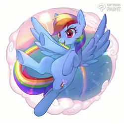 Size: 1280x1280 | Tagged: safe, artist:hosikawa, derpibooru import, rainbow dash, pegasus, pony, animated, cute, dashabetes, eye clipping through hair, female, image, jpeg, mare, open mouth, raised hoof, solo, spread wings, wings