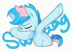 Size: 5000x3571 | Tagged: safe, artist:maren, derpibooru import, oc, oc:blue chewings, unofficial characters only, earth pony, pony, dab, eyes closed, high res, image, jpeg, simple background, solo, swag, white background