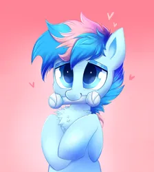 Size: 1538x1713 | Tagged: safe, artist:confetticakez, derpibooru import, oc, oc:blue chewings, unofficial characters only, earth pony, pony, bust, chest fluff, chew toy, cute, gradient background, heart, image, png, solo