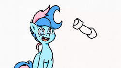 Size: 1280x720 | Tagged: safe, artist:mlp_button_, derpibooru import, oc, oc:blue chewings, unofficial characters only, earth pony, pony, animated, chew toy, cute, gif, hello, image, simple background, sitting, solo, white background