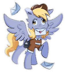 Size: 1532x1671 | Tagged: safe, derpibooru import, derpy hooves, ditzy doo, fluffy pony, pegasus, pony, blonde, blonde hair, chest fluff, cute, female, food, heart, image, letter, looking at you, lovely, muffin, png, postman, postman's hat, solo, solo female, squint, wings