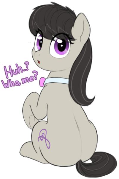 Size: 556x832 | Tagged: safe, artist:zippysqrl, derpibooru import, octavia melody, earth pony, pony, bowtie, dialogue, female, huh, image, looking at you, looking back, looking back at you, png, question, raised hoof, simple background, sitting, solo, transparent background