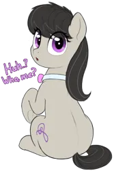 Size: 556x832 | Tagged: safe, artist:zippysqrl, derpibooru import, octavia melody, earth pony, pony, bowtie, dialogue, female, huh, image, looking at you, looking back, looking back at you, png, question, raised hoof, simple background, sitting, solo, transparent background