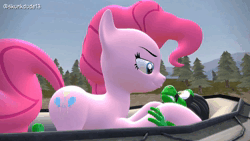 Size: 1920x1080 | Tagged: safe, artist:skunkdude13, derpibooru import, pinkie pie, oc, oc:cameron, earth pony, lizard, pony, reptile, 3d, animated, boat, female, image, kissing, larger female, male, shipping, size difference, smaller male, sound, source filmmaker, straight, webm