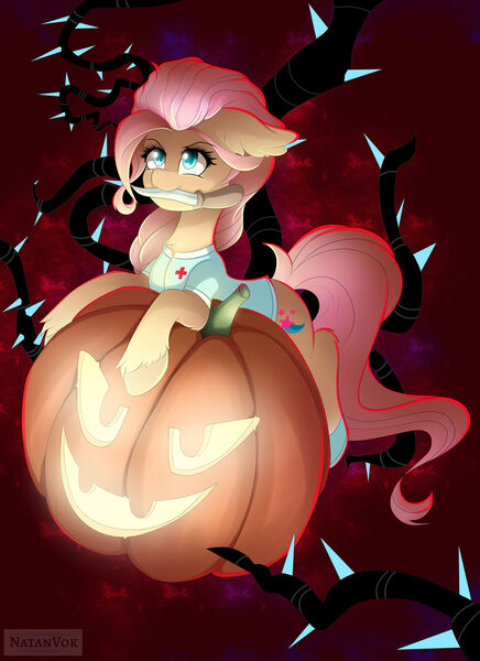 Size: 1280x1760 | Tagged: safe, artist:natanvok, derpibooru import, sunny starscout, earth pony, pony, black vine, g5, image, jpeg, knife, mouth hold, pumpkin, solo