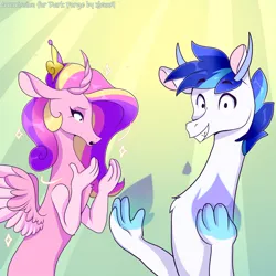 Size: 3000x3000 | Tagged: safe, artist:xjenn9, derpibooru import, princess cadance, shining armor, draconequus, draconequified, grin, image, png, smiling, species swap