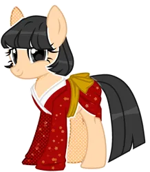 Size: 1581x1816 | Tagged: safe, artist:kellysweet1, derpibooru import, oc, oc:hanako, unofficial characters only, earth pony, pony, belt, clothes, derpibooru exclusive, female, image, kimono (clothing), mare, older, png, simple background, solo, transparent background