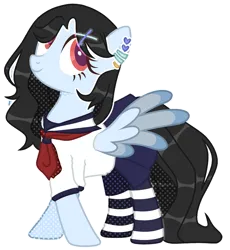 Size: 1879x2043 | Tagged: safe, artist:kellysweet1, derpibooru import, oc, oc:anime-chan, unofficial characters only, pegasus, pony, clothes, derpibooru exclusive, ear piercing, earring, female, image, jewelry, mare, necktie, piercing, png, school uniform, shirt, simple background, skirt, socks, solo, striped socks, transparent background