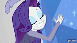 Size: 640x360 | Tagged: safe, derpibooru import, screencap, maud pie, rarity, human, equestria girls, equestria girls series, rarity investigates: the case of the bedazzled boot, amethyst, animated, blank expression, caress, detective rarity, drool, duo, duo female, eyebrows, eyes closed, eyeshadow, female, gif, gifs.com, grin, image, makeup, open mouth, open smile, rarity investigates (eqg): applejack, smiling, teeth
