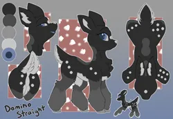 Size: 3074x2117 | Tagged: safe, artist:beardie, derpibooru import, oc, oc:domino straight, unofficial characters only, deer, deer pony, original species, pony, butt, card art, chest fluff, club, deer oc, deer tail, diamond, dots, ear fluff, female, heart, image, mare, non-pony oc, png, reference sheet, solo, solo female, spade, tail
