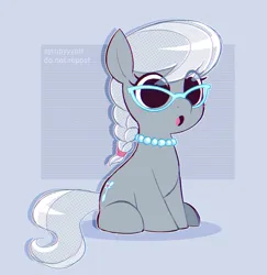 Size: 2042x2097 | Tagged: safe, artist:syrupyyy, derpibooru import, silver spoon, earth pony, pony, :o, cute, female, filly, foal, image, jpeg, open mouth, ponytober, silverbetes, sitting, solo