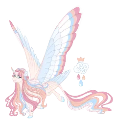 Size: 4200x4400 | Tagged: safe, artist:gigason, derpibooru import, oc, oc:rainbow raindrop, alicorn, pony, seraph, seraphicorn, colored wings, female, image, mare, multicolored wings, multiple wings, obtrusive watermark, png, simple background, solo, transparent background, watermark, wings