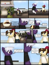 Size: 1750x2333 | Tagged: safe, artist:99999999000, derpibooru import, oc, oc:firearm king, oc:mar baolin, unofficial characters only, earth pony, pony, unicorn, comic:journey, bicycle, chinese text, clothes, comic, earth pony oc, female, food, horn, image, male, moon runes, png, shaved ice, spoon, unicorn oc