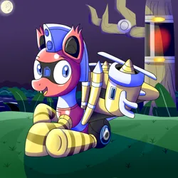 Size: 2000x2000 | Tagged: safe, artist:trackheadtherobopony, derpibooru import, oc, oc:trackhead, bat pony, hybrid, original species, plane pony, pony, robot, robot pony, clothes, cute, image, moon, night, plane, png, sitting, socks, solo, species swap