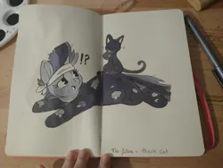 Size: 4000x3000 | Tagged: safe, artist:cutepencilcase, derpibooru import, twilight sparkle, cat, pony, unicorn, black cat, exclamation point, future twilight, image, interrobang, jpeg, open mouth, question mark, solo, traditional art, unicorn twilight