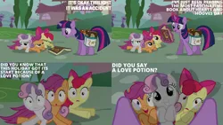 Size: 4403x2475 | Tagged: safe, derpibooru import, edit, edited screencap, editor:quoterific, screencap, apple bloom, scootaloo, sweetie belle, twilight sparkle, hearts and hooves day (episode), cutie mark crusaders, image, png