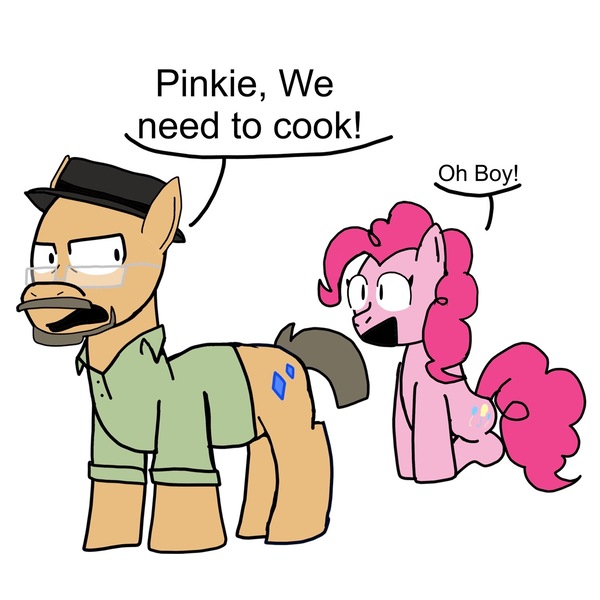 Size: 1773x1773 | Tagged: safe, artist:sketchyboi25, derpibooru import, heisenbuck, pinkie pie, ponified, earth pony, pony, grannies gone wild, breaking bad, crossover, duo, female, heisenberg, image, jpeg, male, simple background, walter white, white background