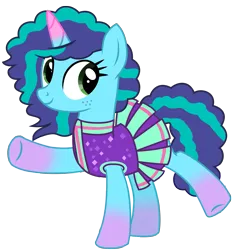 Size: 4271x4610 | Tagged: safe, artist:ejfirelightningarts, artist:ejlightning007arts, derpibooru import, pony, unicorn, 2 4 6 greaaat, g5, my little pony: a new generation, my little pony: make your mark, cheerleader, cheerleader outfit, clothes, coat markings, freckles, g4, g5 to g4, generation leap, image, misty brightdawn, png, raised hoof, simple background, smiling, socks (coat marking), transparent background, vector