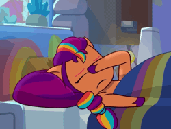 Size: 720x540 | Tagged: safe, derpibooru import, screencap, sunny starscout, my little pony: tell your tale, nightmare roommate, spoiler:g5, spoiler:my little pony: tell your tale, spoiler:tyts01e04, animated, bed, g5, gif, image, rubbing eyes, sleeping