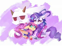 Size: 2224x1668 | Tagged: safe, artist:rugr, derpibooru import, angel bunny, fluttershy, rarity, pegasus, pony, unicorn, female, flarity, g4, image, jpeg, lesbian, shipping