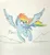 Size: 780x844 | Tagged: safe, artist:gafelpoez, derpibooru import, rainbow dash, pegasus, pony, female, flying, frown, image, jpeg, looking back, mare, solo, spread wings, traditional art, wings