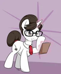 Size: 1652x2010 | Tagged: safe, artist:taurson, derpibooru import, raven, pony, unicorn, clipboard, cute, female, glasses, hair bun, image, jpeg, magic, mare, necktie, ravenbetes, secretary, simple background, smiling