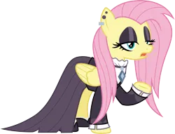 Size: 3931x3000 | Tagged: safe, artist:cloudyglow, derpibooru import, fluttershy, pegasus, pony, fake it 'til you make it, .ai available, clothes, female, goth, high res, image, lidded eyes, mare, open mouth, png, raised hoof, simple background, solo, transparent background, vector