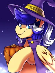 Size: 1200x1575 | Tagged: safe, artist:shadowreindeer, derpibooru import, oc, oc:animatedpony, pegasus, pony, boosty reward, bust, clothes, costume, halloween, halloween costume, holiday, hoof hold, image, jpeg, portrait