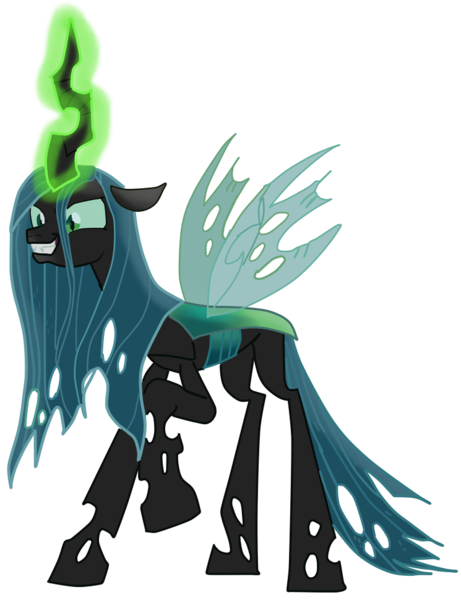 Size: 745x969 | Tagged: safe, artist:nukarulesthehouse1, derpibooru import, screencap, queen chrysalis, changeling, changeling queen, frenemies (episode), antagonist, cheeselegs, clothes, crazy face, evil, evil grin, faic, female, grin, image, insanity, magic, magic aura, paint tool sai, png, see-through, simple background, smiling, solo, transparent background, transparent wings, vector, vector trace, wings