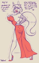 Size: 1280x2065 | Tagged: safe, artist:sutibaruart, derpibooru import, oc, oc:monique, unofficial characters only, ghost, undead, body control, clothes, dress, image, jessica rabbit dress, open-back dress, png, possessed, red dress, side slit, strapless dress, total sideslit