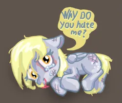 Size: 839x713 | Tagged: grimdark, artist:halfaman, derpibooru import, derpy hooves, pegasus, pony, abuse, bait, beating, black eye, blood, bruised, commission, female, filly, foal, image, messy mane, nosebleed, png, simple background, solo, speech bubble