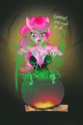 Size: 800x1200 | Tagged: safe, artist:furryfantan, derpibooru import, pinkie pie, anthro, breasts, image, jpeg, mystery, pink hair, potion, slime, slimy, solo, witch