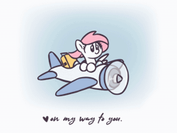 Size: 560x420 | Tagged: safe, artist:sugar morning, derpibooru import, oc, oc:sugar morning, unofficial characters only, pegasus, pony, animated, cloud, gif, image, plane, sky, solo, suitcase