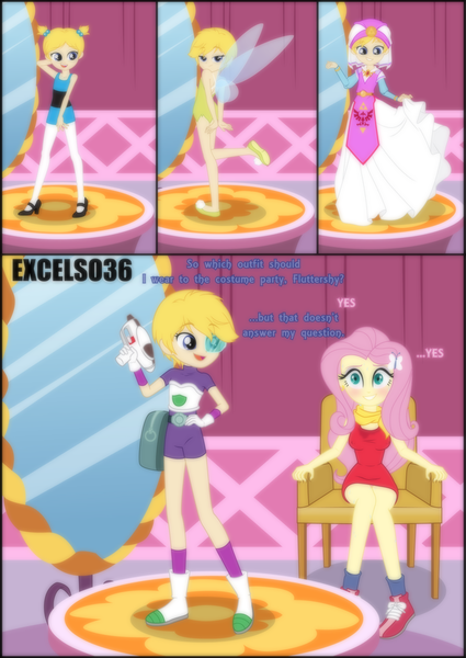 Size: 662x935 | Tagged: safe, artist:excelso36, derpibooru import, fluttershy, oc, oc:cherish lynne, fairy, human, equestria girls, anxious, bubbles (powerpuff girls), carousel boutique, clothes, clothes swap, commissioner:shortskirtsandexplosions, costume, crossdressing, crossplay, disney fairies, dragon ball super: broly, dress, fairy wings, femboy, fluttershy likes femboys, girly, holding, image, male, megaman, mirror, modeling, petticoat, png, princess zelda, roll (mega man), sissy, sweat, the legend of zelda, the legend of zelda: ocarina of time, the powerpuff girls, tinkerbell, wings, young zelda