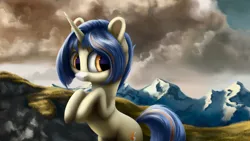 Size: 4000x2250 | Tagged: safe, artist:flusanix, derpibooru import, oc, unofficial characters only, pony, unicorn, female, horn, image, mountain, png, scenery, unicorn oc