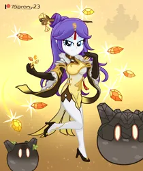 Size: 1616x1924 | Tagged: safe, artist:tabrony23, derpibooru import, rarity, equestria girls, beautiful, breasts, busty rarity, clothes, cosplay, costume, cute, female, gemstones, genshin impact, gloves, high res, image, jewelry, ningguang (genshin impact), patreon, patreon logo, png, shoes, show accurate, slimes (genshin impact), solo