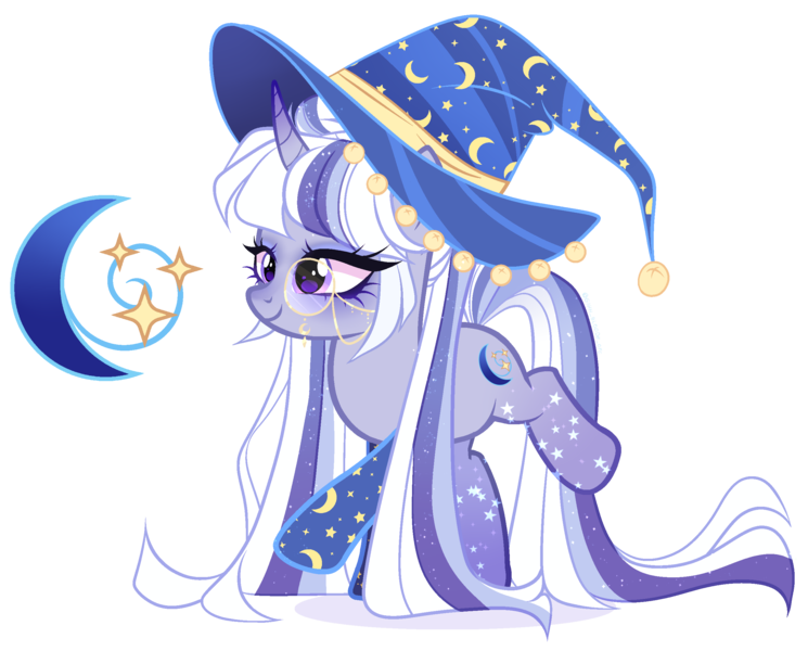 Size: 2592x2088 | Tagged: safe, artist:gihhbloonde, derpibooru import, oc, unofficial characters only, pony, unicorn, female, glasses, hat, image, mare, offspring, parent:star swirl the bearded, parent:twilight sparkle, png, simple background, solo, transparent background, witch hat