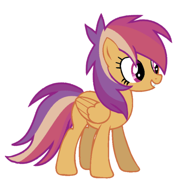 Size: 3072x3072 | Tagged: safe, artist:taeko, derpibooru import, oc, oc:speedy skies, unofficial characters only, pegasus, pony, 2022, base used, female, folded wings, fuchsia eyes, gritted teeth, image, looking offscreen, magical lesbian spawn, mare, missing cutie mark, multicolored mane, multicolored tail, offspring, orange fur, parent:rainbow dash, parent:scootaloo, parents:scootadash, pegasus oc, png, simple background, smiling, solo, tail, teeth, transparent background, wings