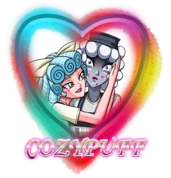 Size: 3208x3328 | Tagged: safe, artist:artemis-polara, derpibooru import, cozy glow, oc, oc:steam puff, equestria girls, canon x oc, clothes, commission, cozypuff, hat, image, kiss mark, lipstick, newspaper, overalls, png, ribbon, scared, shipping, simple background, this will end in death, this will end in tears, this will end in tears and/or death, transparent background