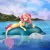 Size: 2550x2550 | Tagged: safe, derpibooru import, fluttershy, pony, sea pony, seapony (g4), shark, cloud, digital art, dorsal fin, female, fish tail, green eyes, image, island, jpeg, mare, ocean, open mouth, pink mane, seaponified, seapony fluttershy, signature, sky, smiling, solo, species swap, sunlight, swimming, tail, teeth, water
