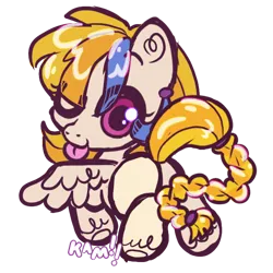 Size: 600x600 | Tagged: safe, artist:lastunicorn666, derpibooru import, golden feather, princess celestia, pegasus, pony, spoiler:comic, spoiler:comic65, butt, cute, cutelestia, disguise, female, image, mare, one eye closed, plot, png, simple background, solo, tongue out, transparent background, wink