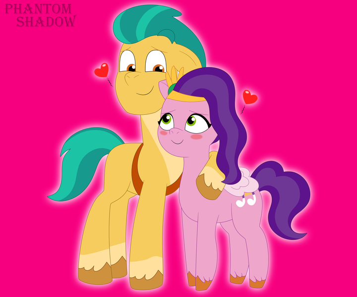 Size: 4800x4000 | Tagged: safe, artist:phantomshadow051, derpibooru import, hitch trailblazer, pipp petals, earth pony, pegasus, pony, my little pony: tell your tale, blushing, female, g5, heart, hitchpipp, image, male, png, shipping, simple background, straight