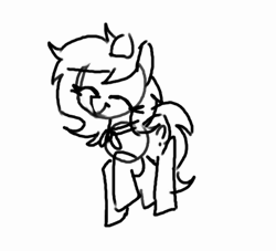 Size: 792x720 | Tagged: safe, artist:plunger, derpibooru import, oc, oc:anonfilly, earth pony, pony, animated, cute, dancing, egg (food), eyes closed, female, filly, food, grayscale, happy, image, monochrome, music, neckerchief, spinning, trotting, trotting in place, webm