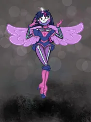 Size: 1620x2160 | Tagged: safe, artist:weegeepie-nightring, derpibooru import, twilight sparkle, human, alicorn humanization, bodypaint, bone, boots, clothes, costume, derpibooru exclusive, dress, face paint, female, gloves, halloween, halloween costume, high heel boots, holiday, horn, horned humanization, humanized, image, png, pony coloring, shoes, skeleton, skirt, skull, solo, winged humanization, wings