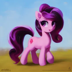 Size: 512x512 | Tagged: safe, derpibooru import, editor:caligari87, machine learning generated, purplesmart.ai, stable diffusion, oc, unnamed oc, earth pony, pony, curly mane, image, png, raised hoof, simple background, smiling, solo